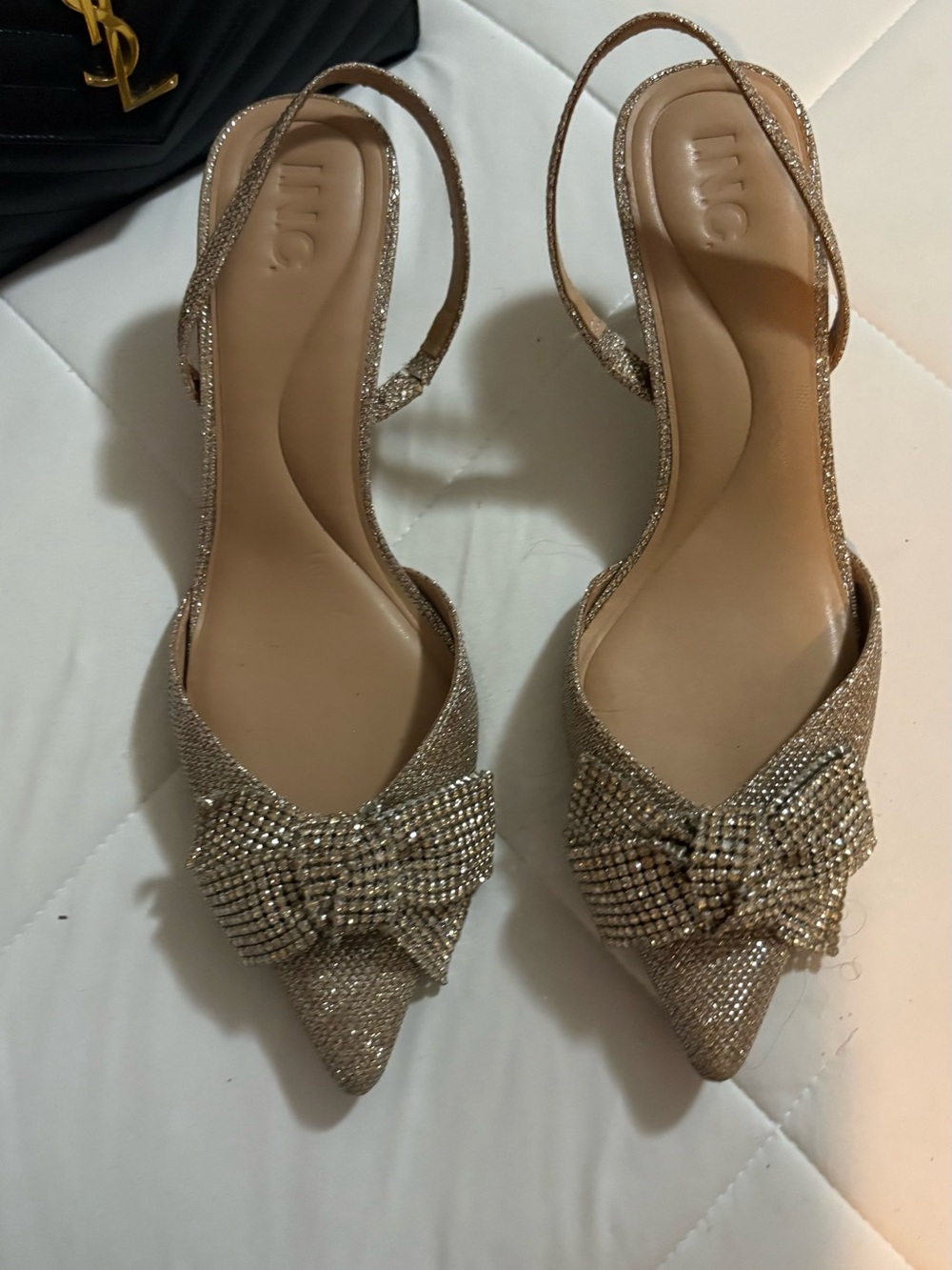 INC International Concepts Gold Glitter Bow Slingback Flats